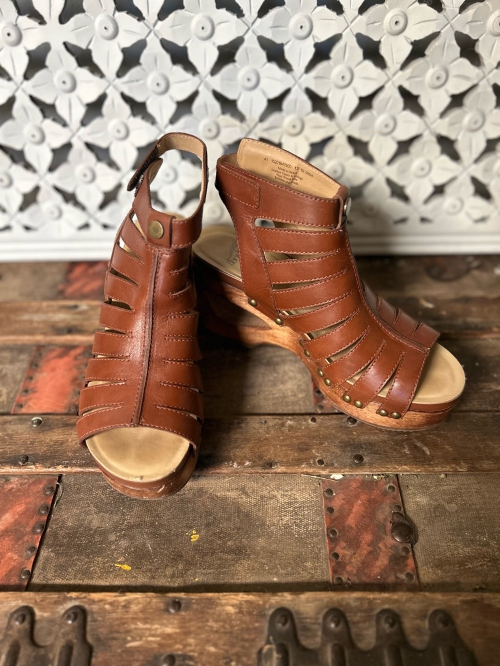Dansko Brown Leather Strappy Wedge Sandals